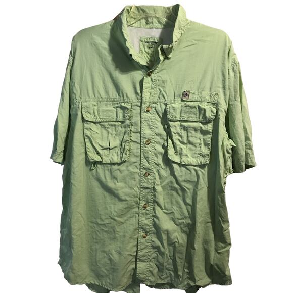 Reel Legends Men’s XXL Light Green SS Button Down Mesh Lined Nylon Fishing Shirt - Picture 1 of 12